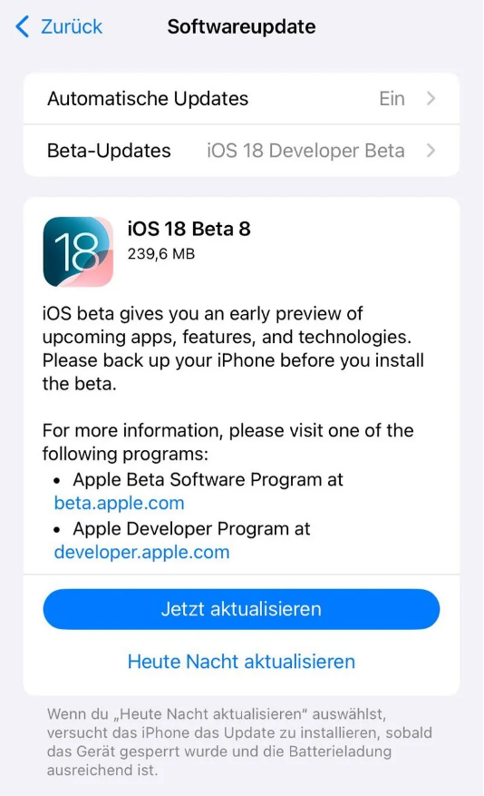 陈巴尔虎苹果手机维修分享苹果 iOS / iPadOS 18 开发者预览版 Beta 8 发布 